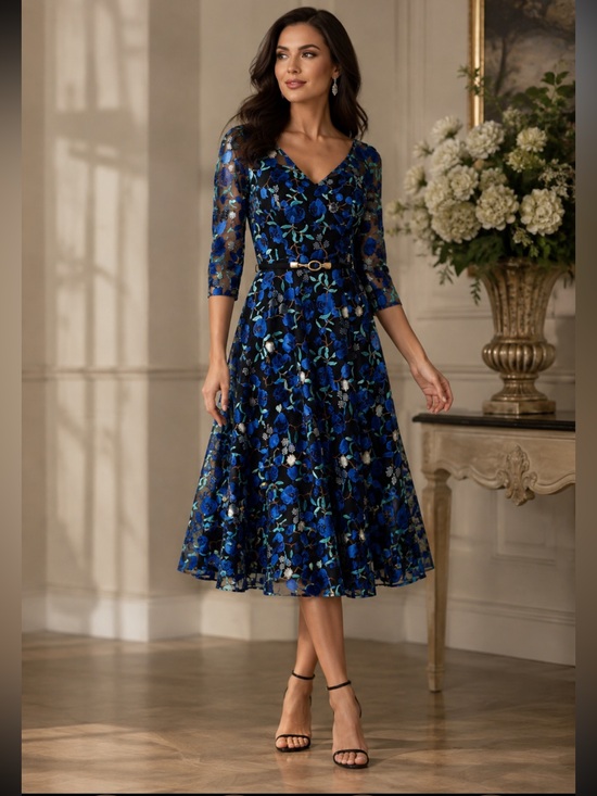 Social Occasions by Mon Cheri Dresses & Skirts - Social occasion by Mon Cheri V-Neck floral long sleeves dress